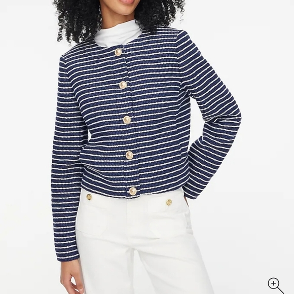J Crew Factory Tweed Lady Jacket CG378 Blue White NWT SZ 4 - Picture 1 of 9